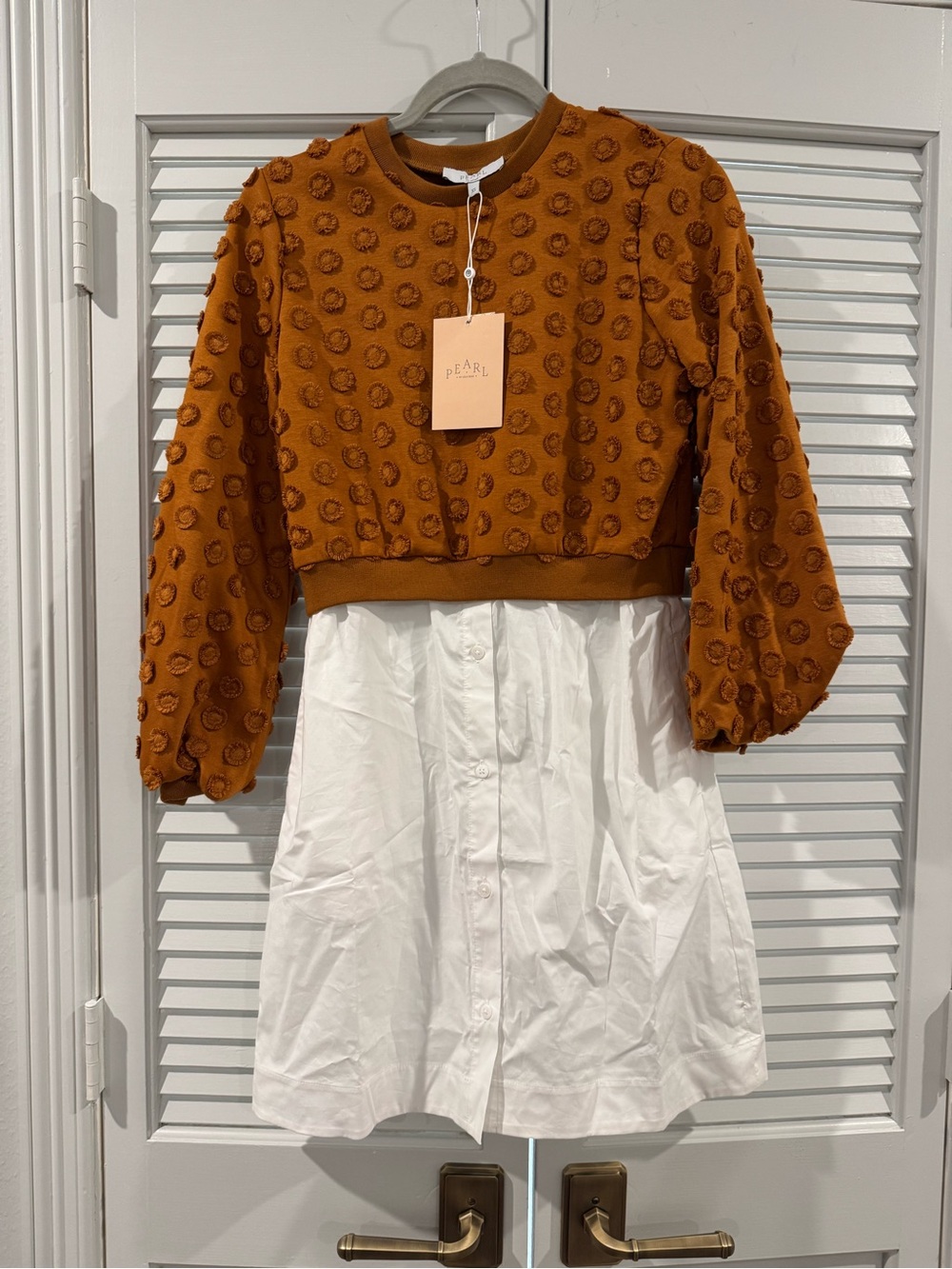 Pearl Rust Pom-Dot Cropped Knit Top